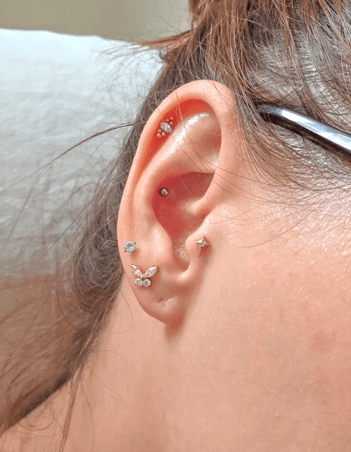 Customer ear stack wearing With Bling jewellery