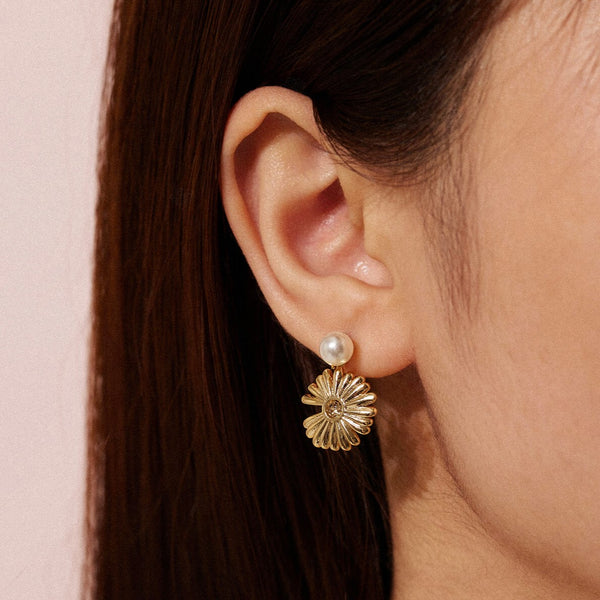 Pearl Dangle Flower Earrings