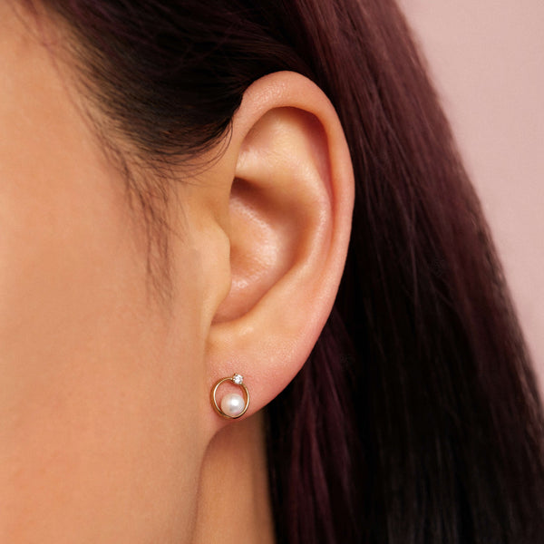 CZ and Pearl Circle Earrings