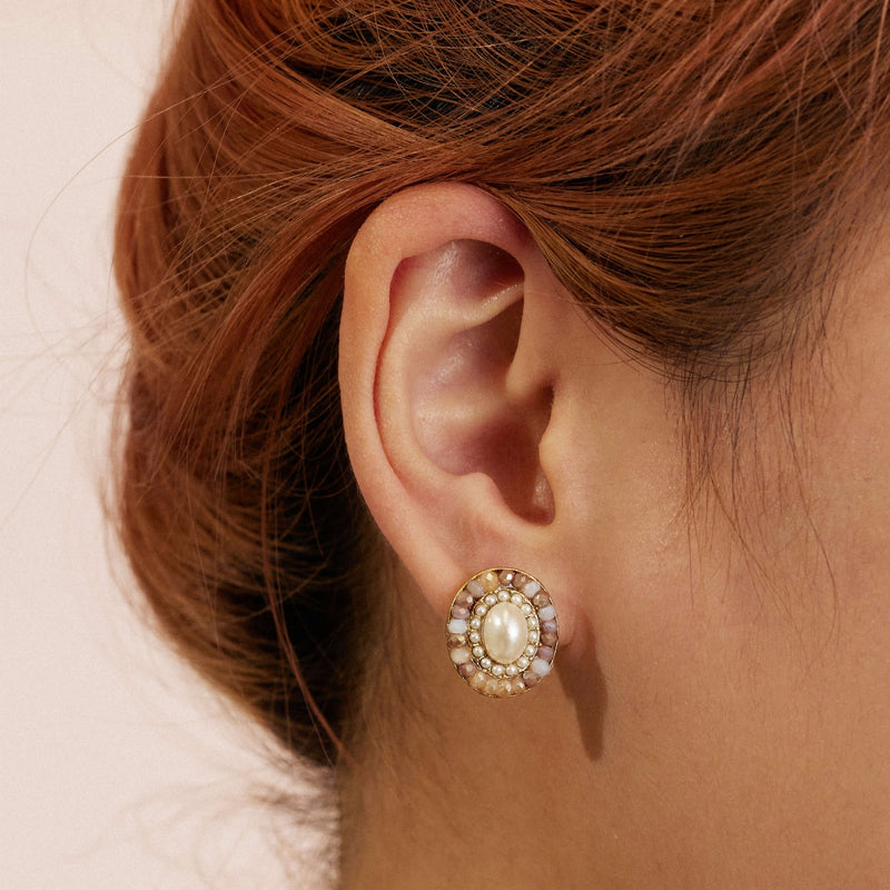 Pearl Oval Button Earrings