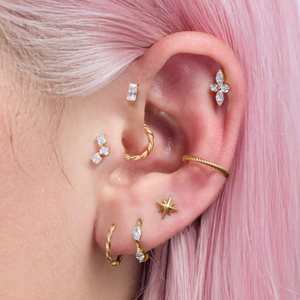 WITH BLING | White CZ Flat Back Stud – Titanium Cartilage Earring