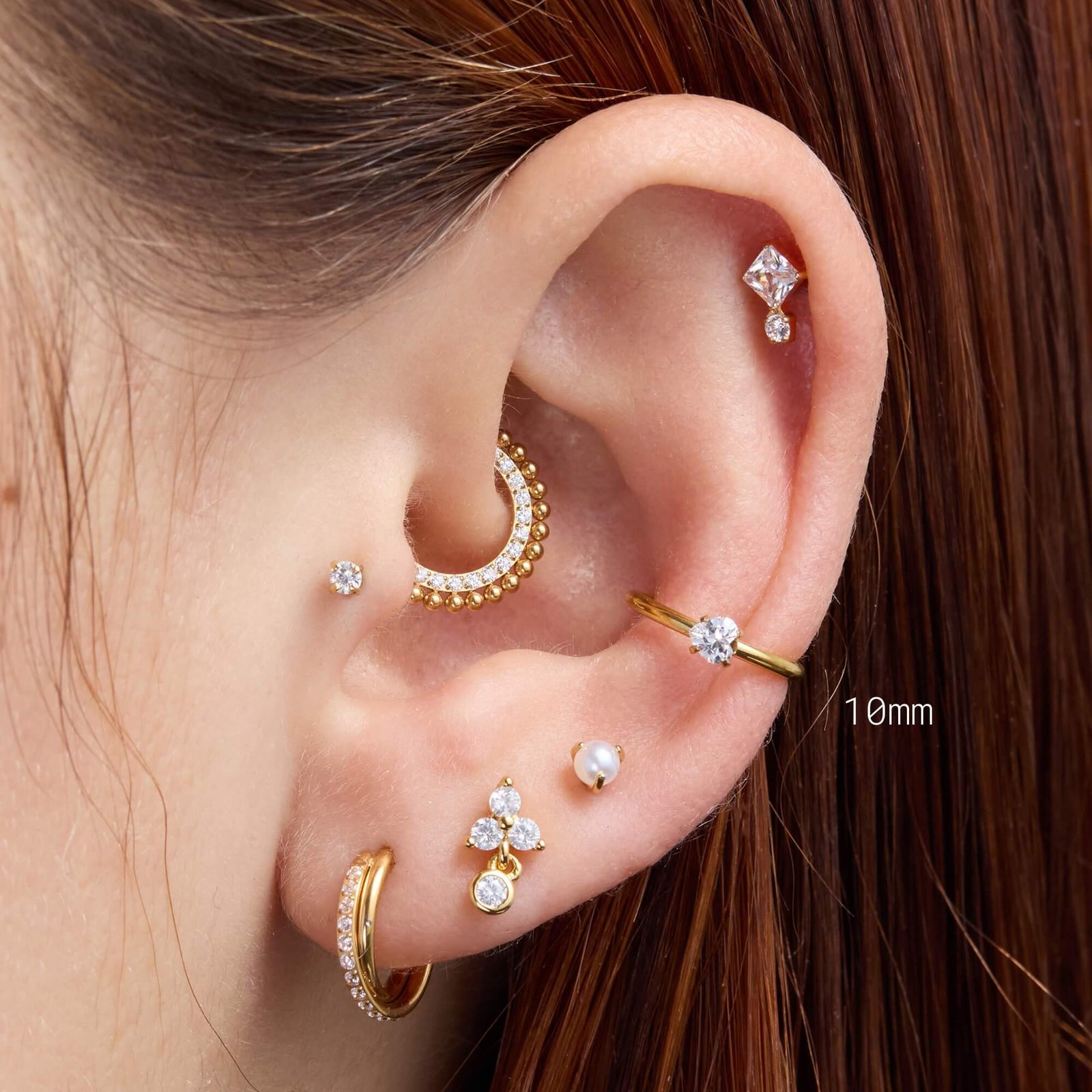 WITH BLING | Solitaire Heart Clicker – Titanium Helix & Conch Hoop
