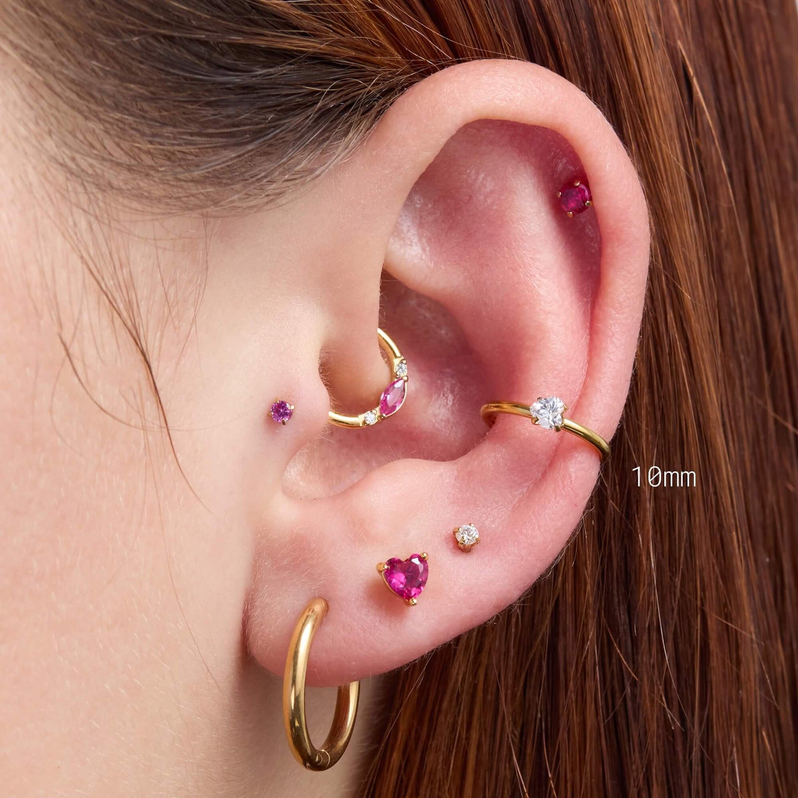 WITH BLING | Solitaire Heart Clicker – Titanium Helix & Conch Hoop