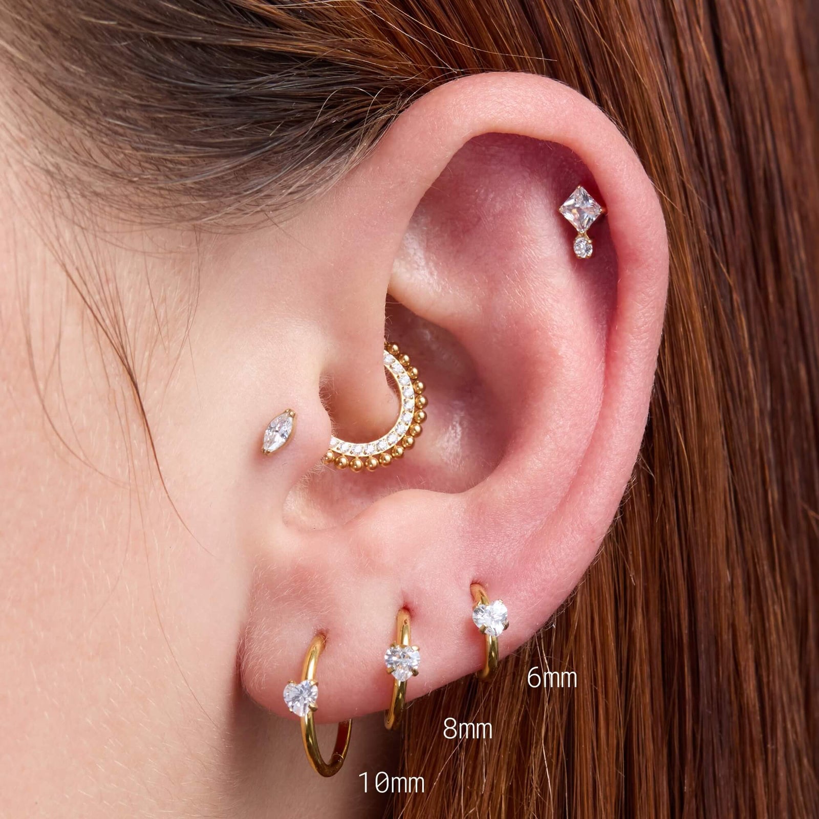 WITH BLING | Solitaire Heart Clicker – Titanium Helix & Conch Hoop