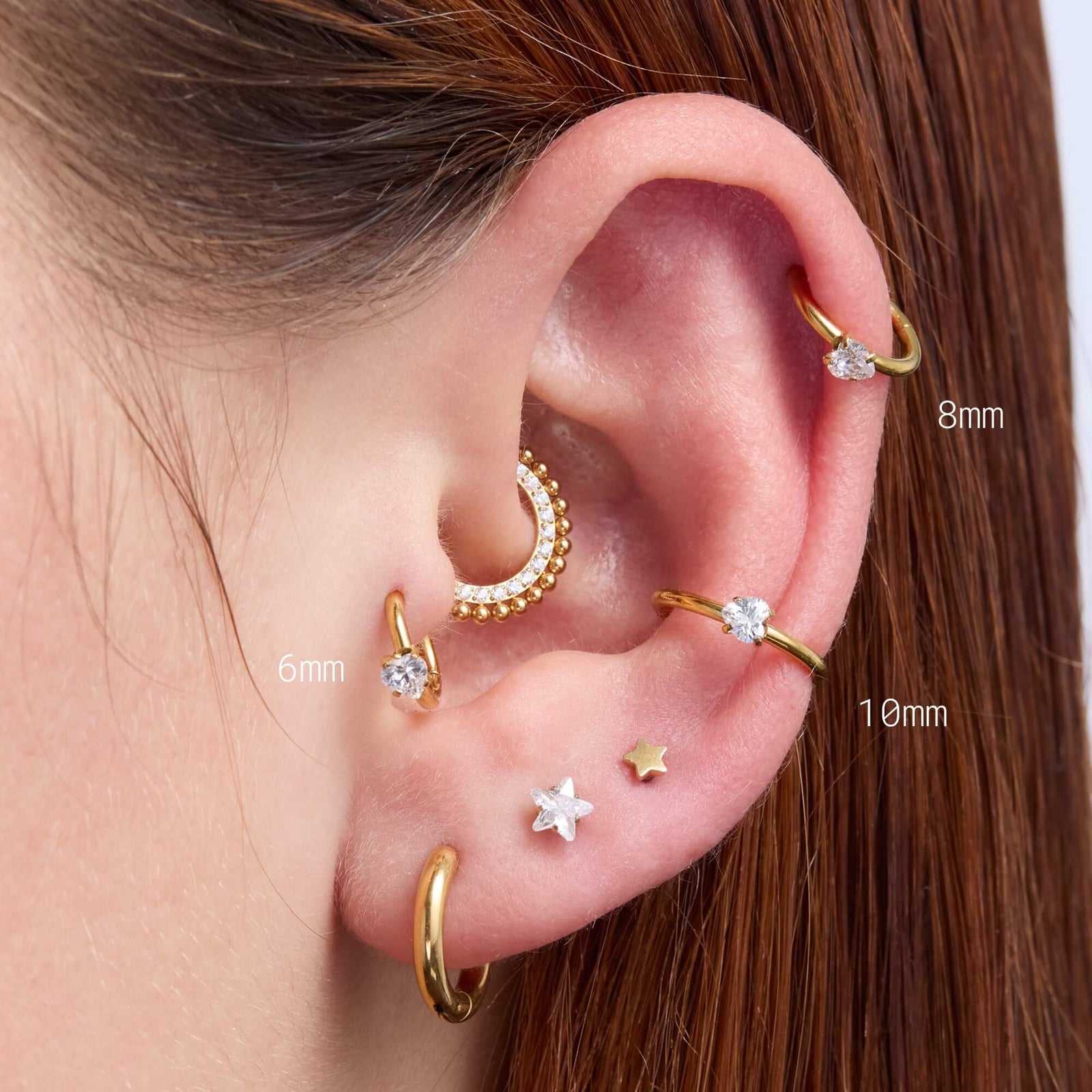 WITH BLING | Solitaire Heart Clicker – Titanium Helix & Conch Hoop