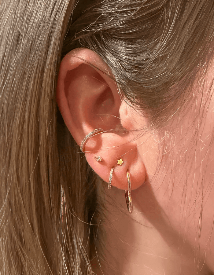 Customer ear stack wearing With Bling jewellery