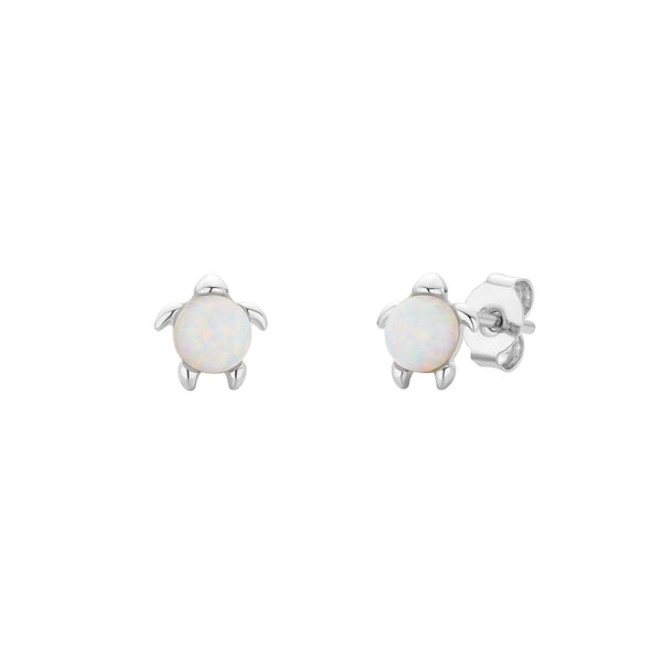 White Opal Turtle Earrings