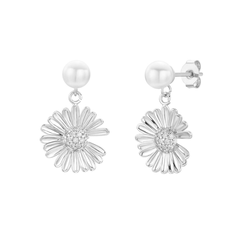 Pearl Dangle Flower Earrings