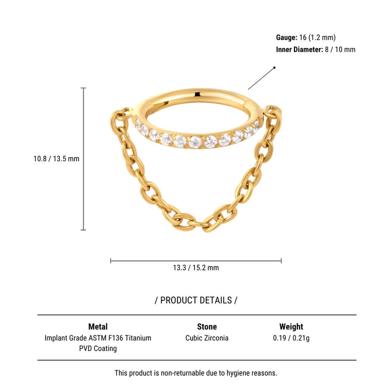 White CZ Clicker With Chain (16G)