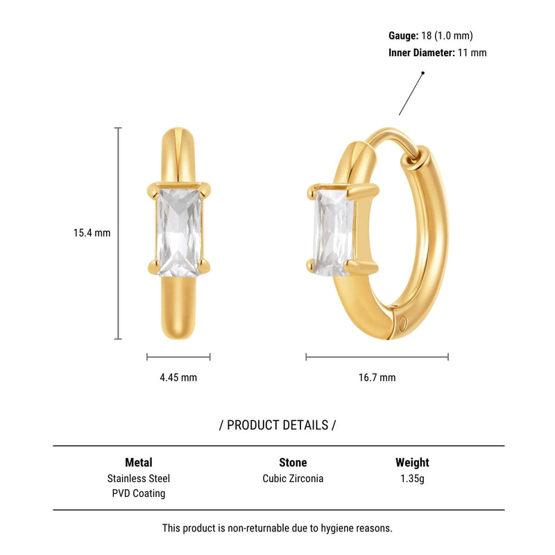 White Baguette Chubby Hoops (18G)