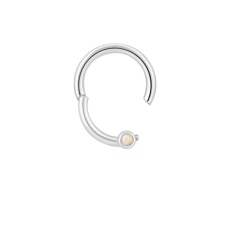 WITH BLING | Titanium Daith Clicker – White Opal Bezel Hoop Ring