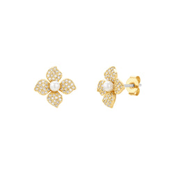 4 Leaf Pearl Flower Earrings
