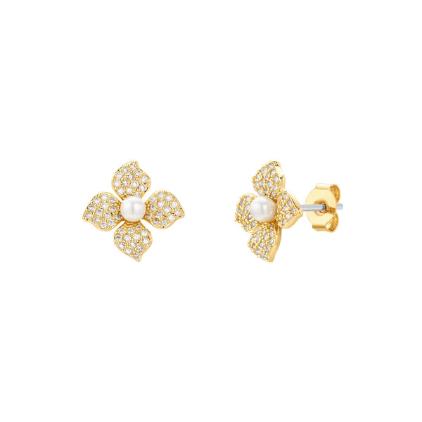 4 Leaf Pearl Flower Earrings