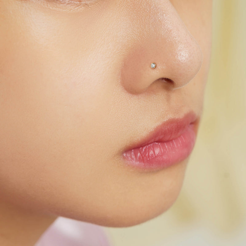 WITH BLING White CZ Bezel Nose L-Stud (20G) - Main Image