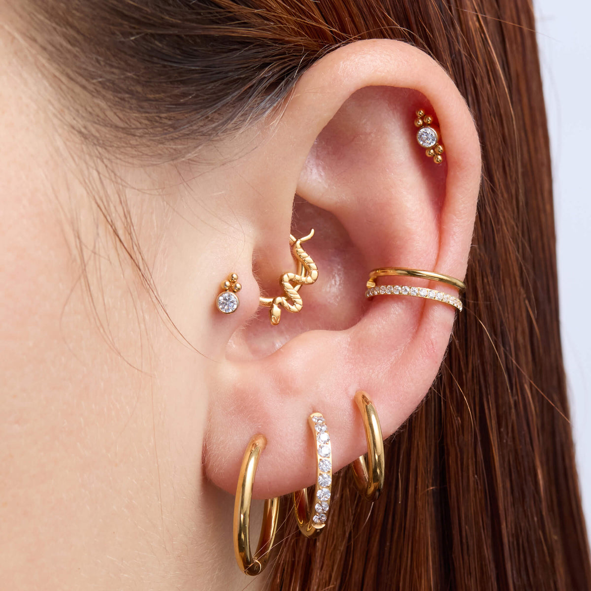 Flat Back Aesthetic Cartilage Bar Earrings Triple Chain Crystal