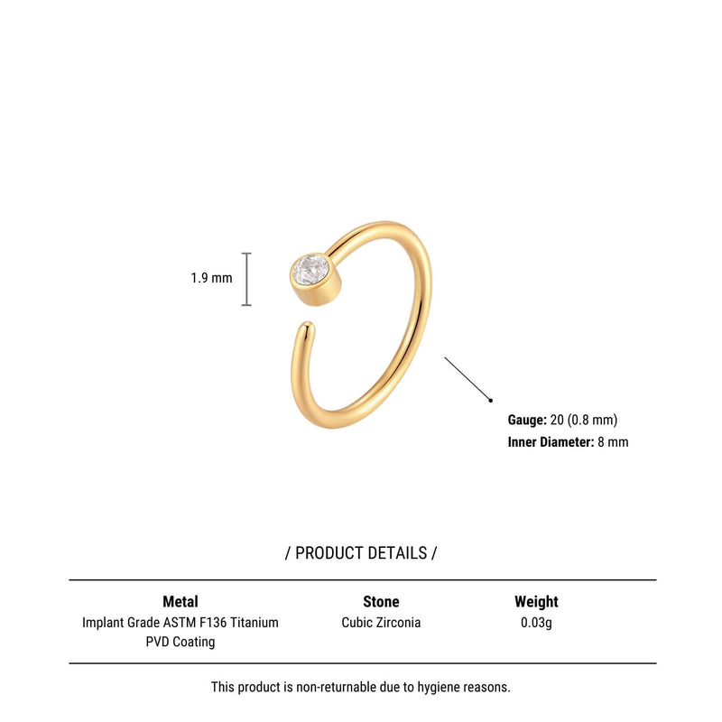 White CZ Bezel Twist Open Hoop (20G)