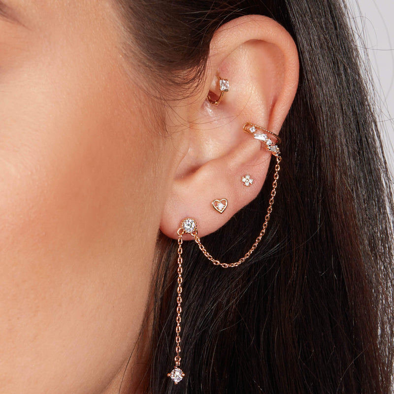 Cubic Earring & Chained Cluster Cuff