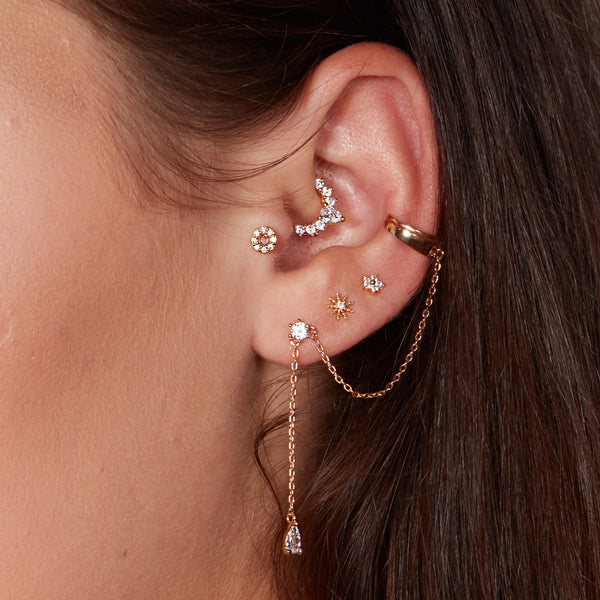 Cubic Earring & Chained Simple Cuff