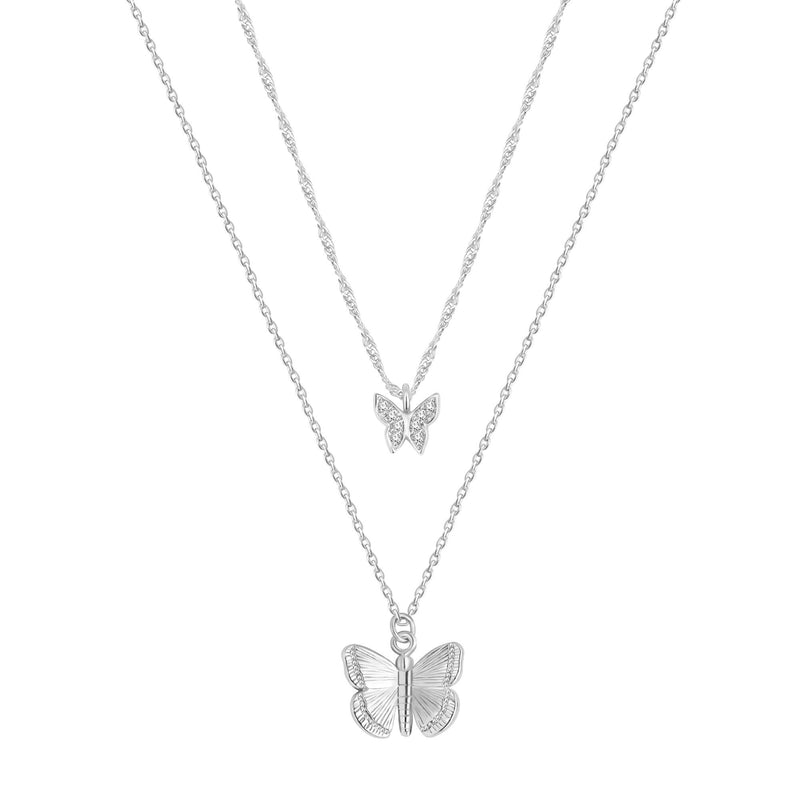 Textured Butterfly Layered Necklace Set