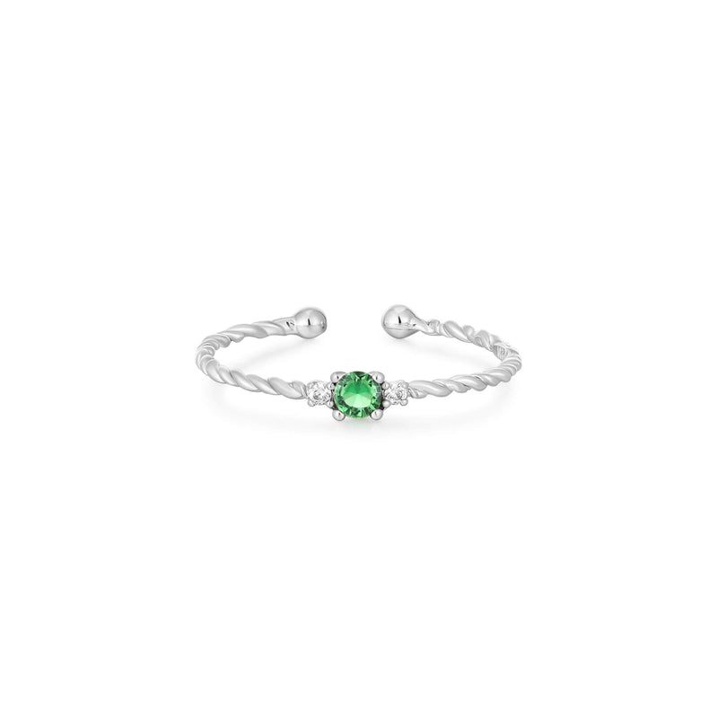 Green CZ Thin Twisted Band Ring